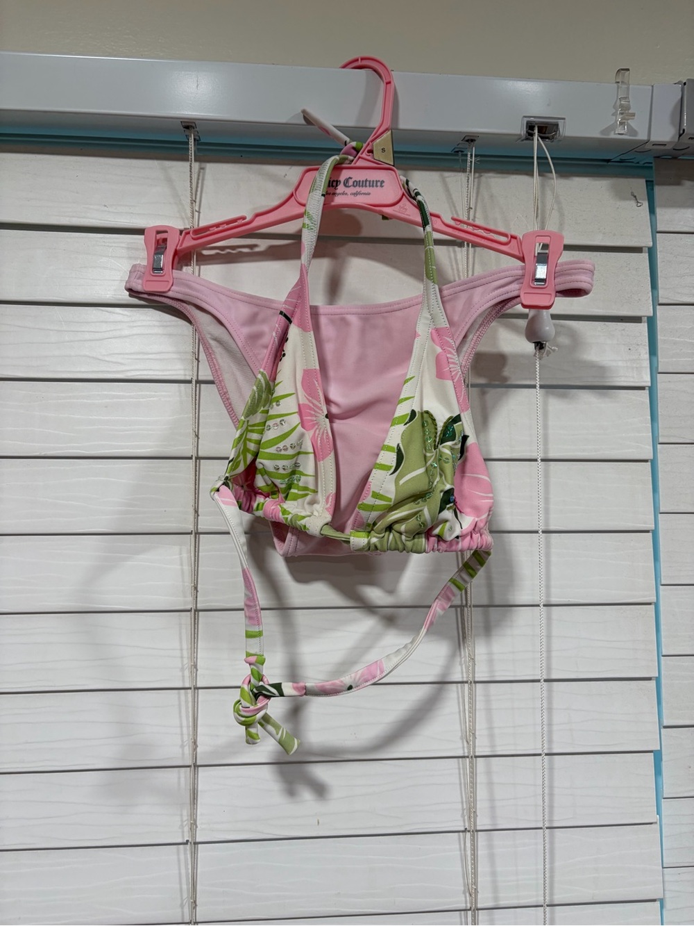 Pink Floral Halter Bikini Top